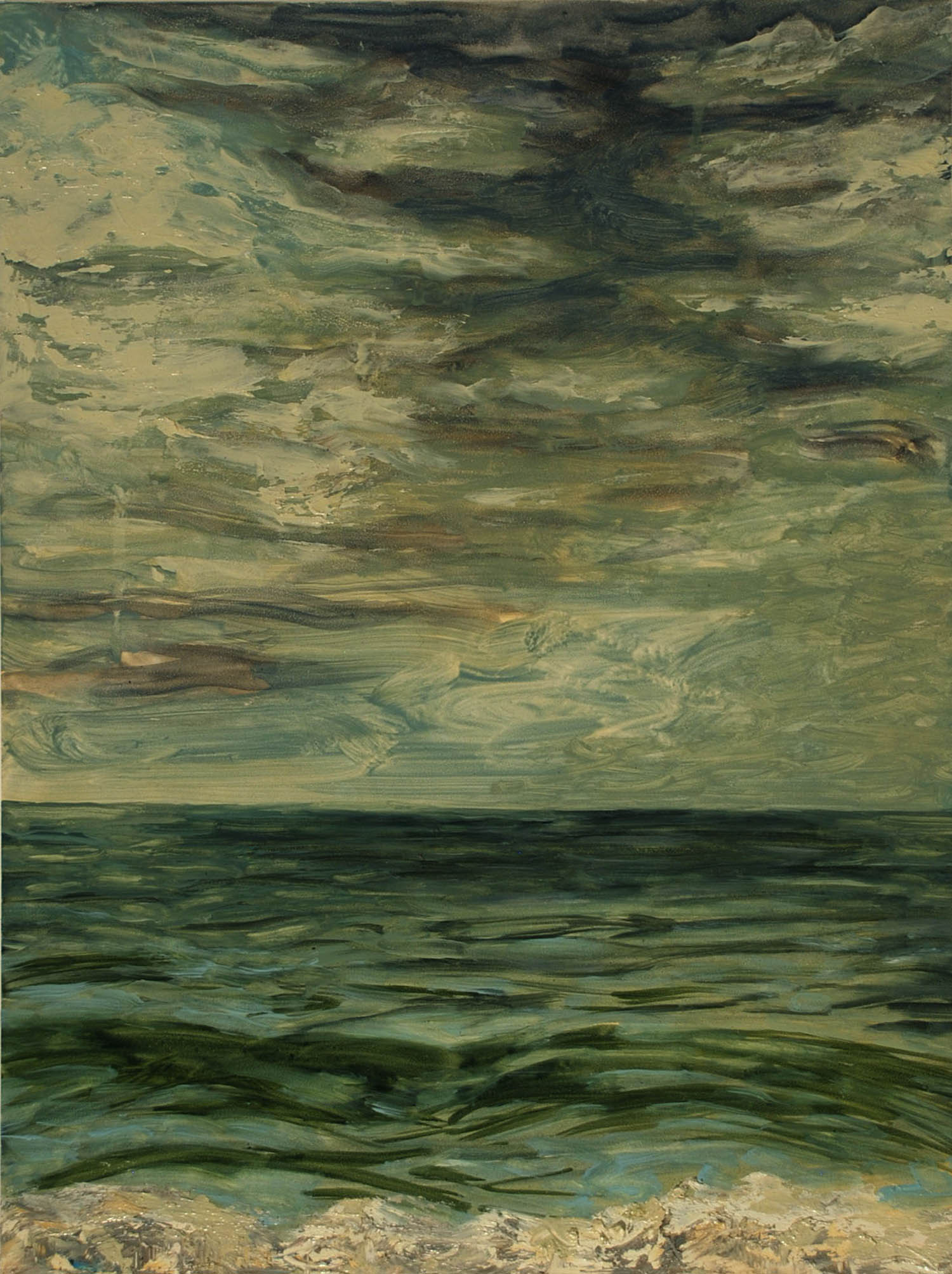 Gray Day, Green Waves, oil on panel